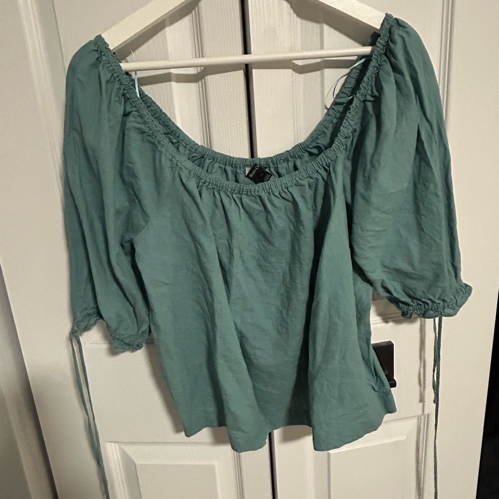 RW&CO. Aqua Peasant Blouse
